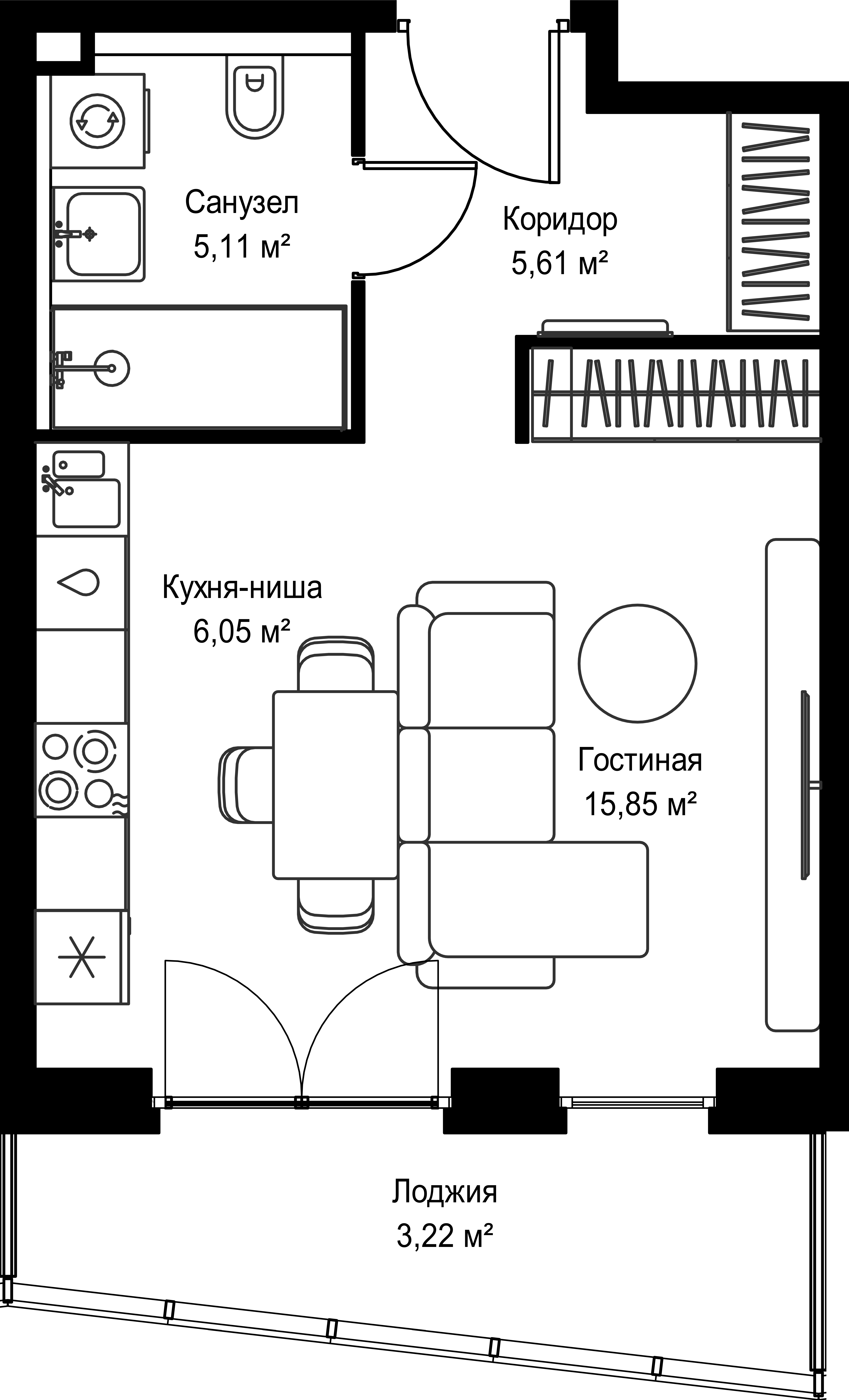 Студия, 35.84 м<sup>2</sup>, 28/39 этаж