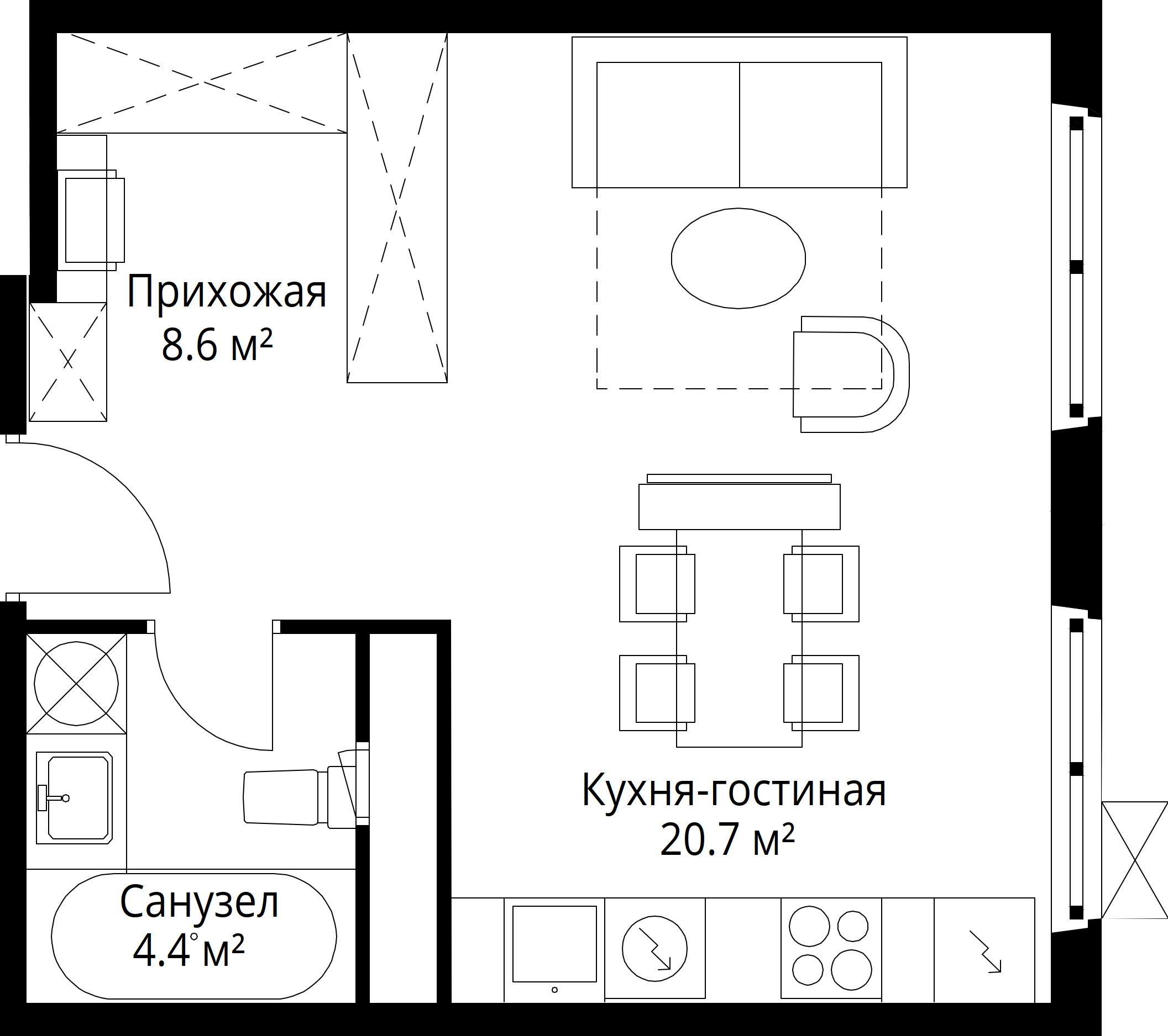 Студия, 33.7 м<sup>2</sup>, 2/17 этаж