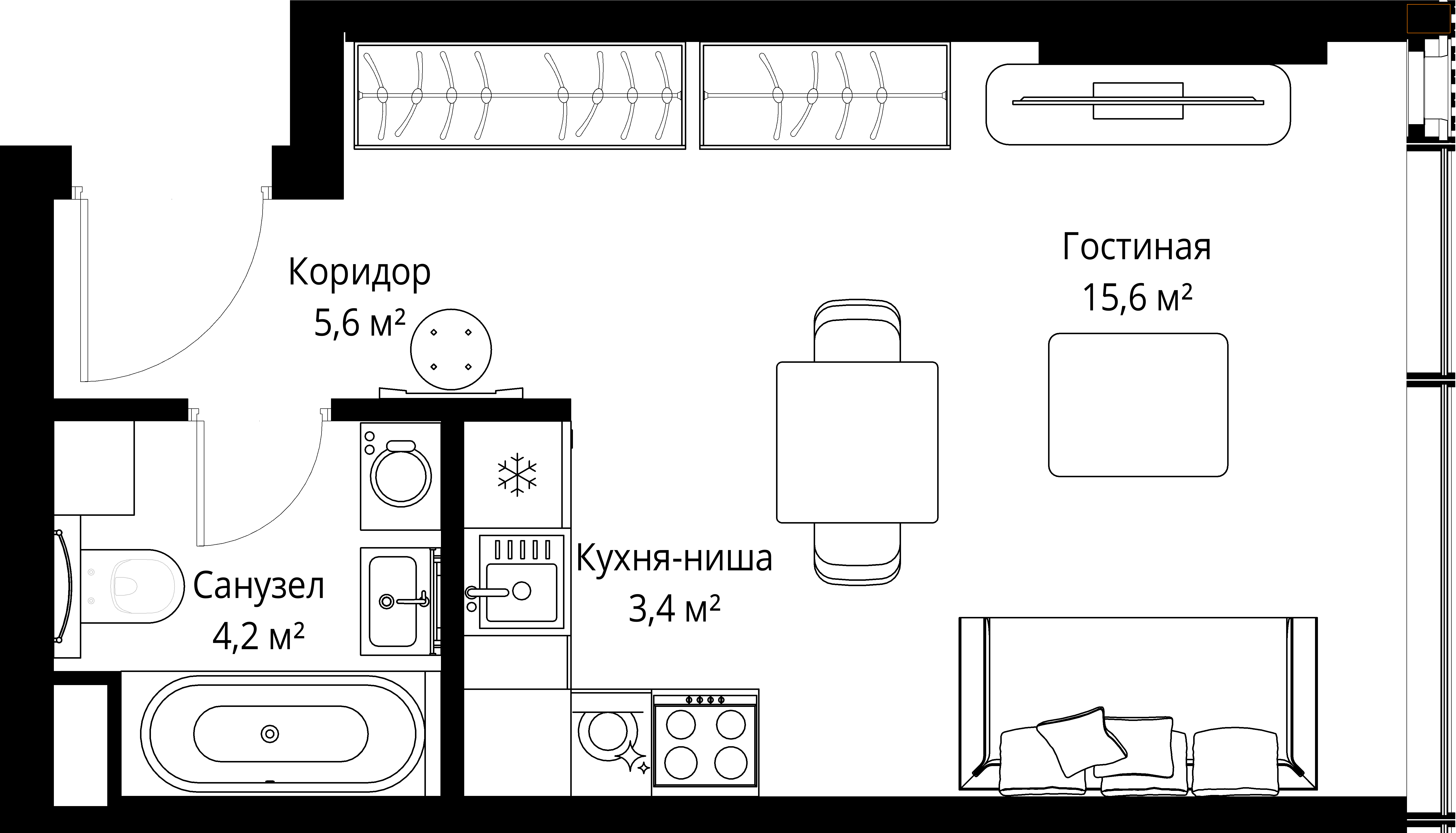 Студия, 28.8 м<sup>2</sup>, 15/37 этаж