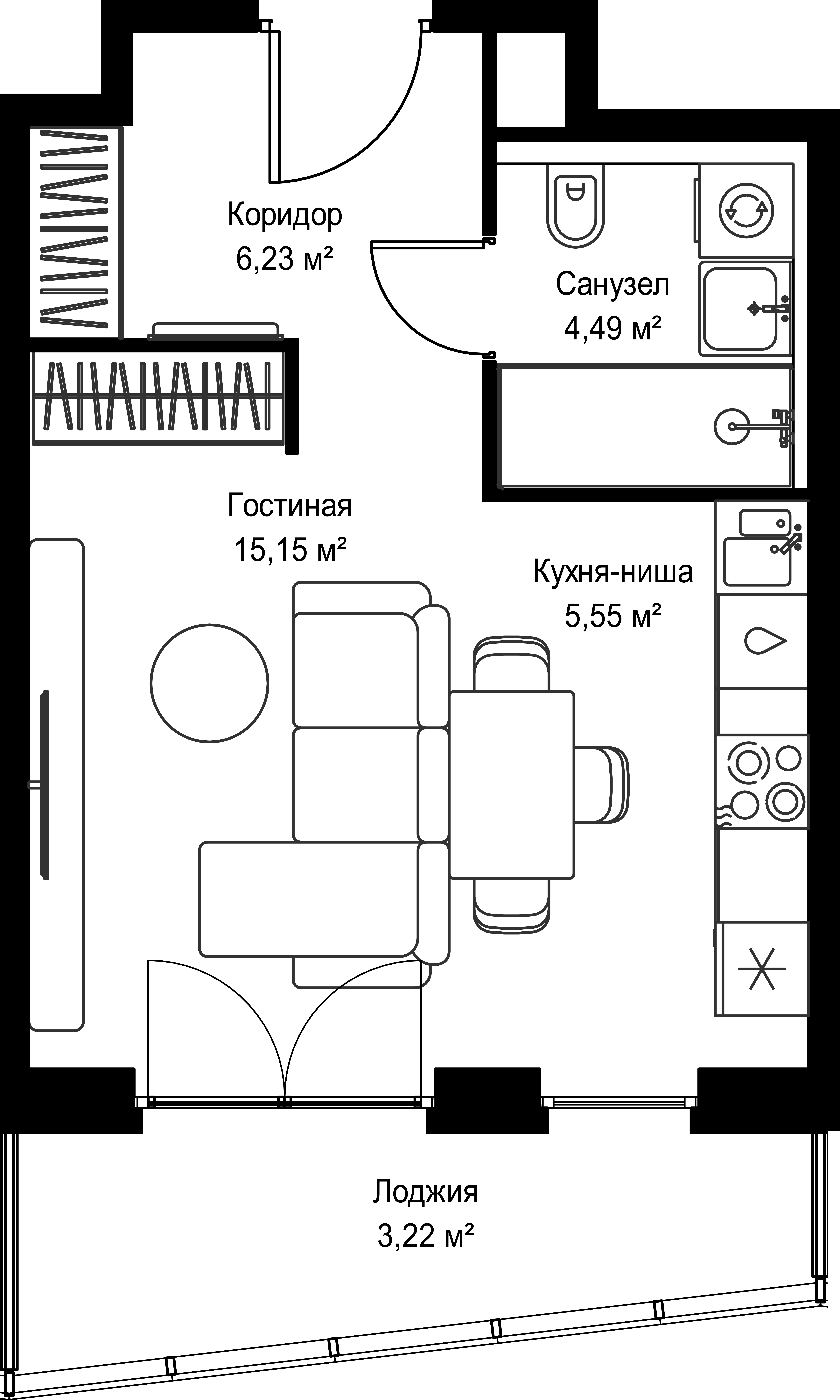 Студия, 34.64 м<sup>2</sup>, 28/39 этаж