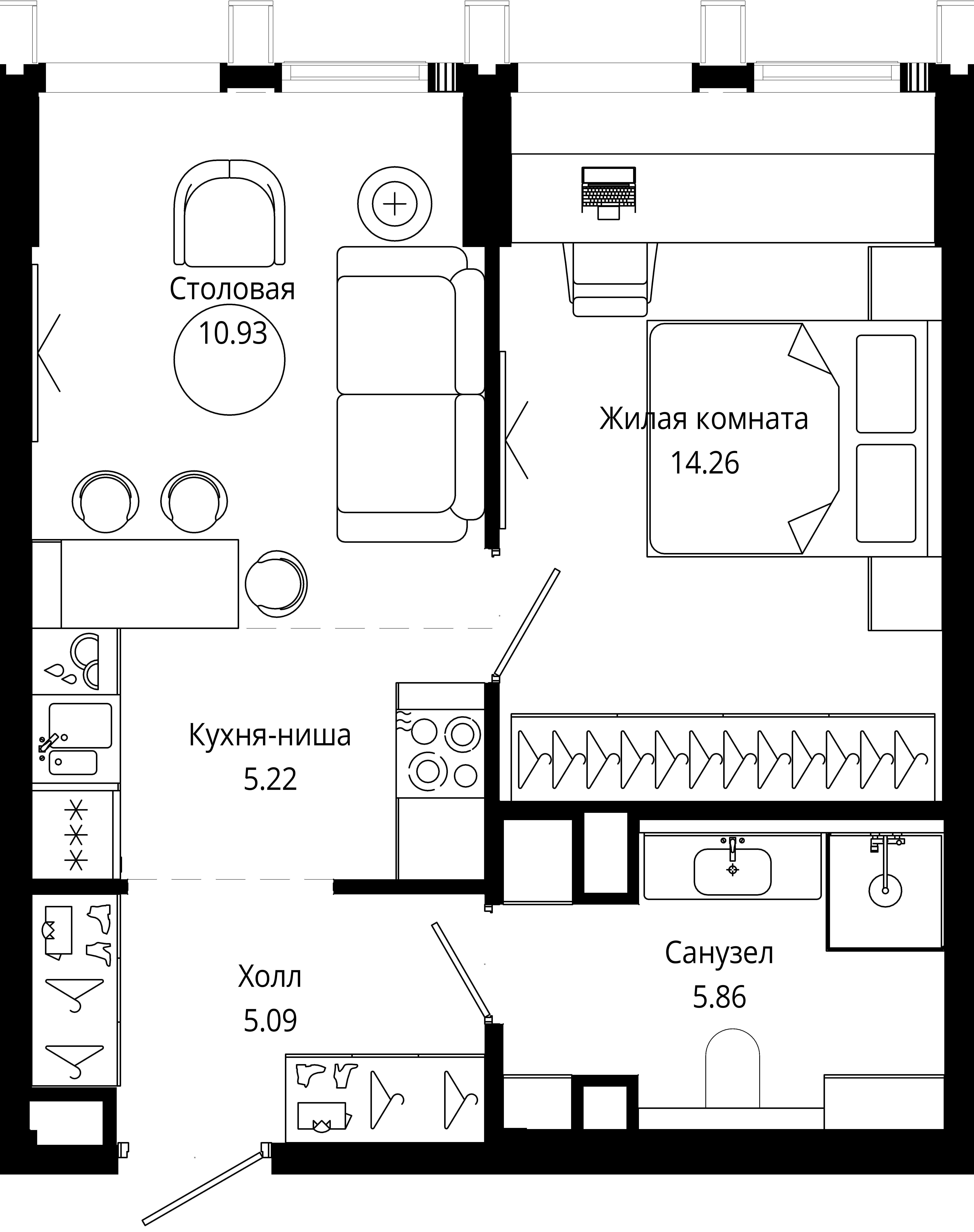1 комн. кв., 41.4 м<sup>2</sup>, 18/44 этаж