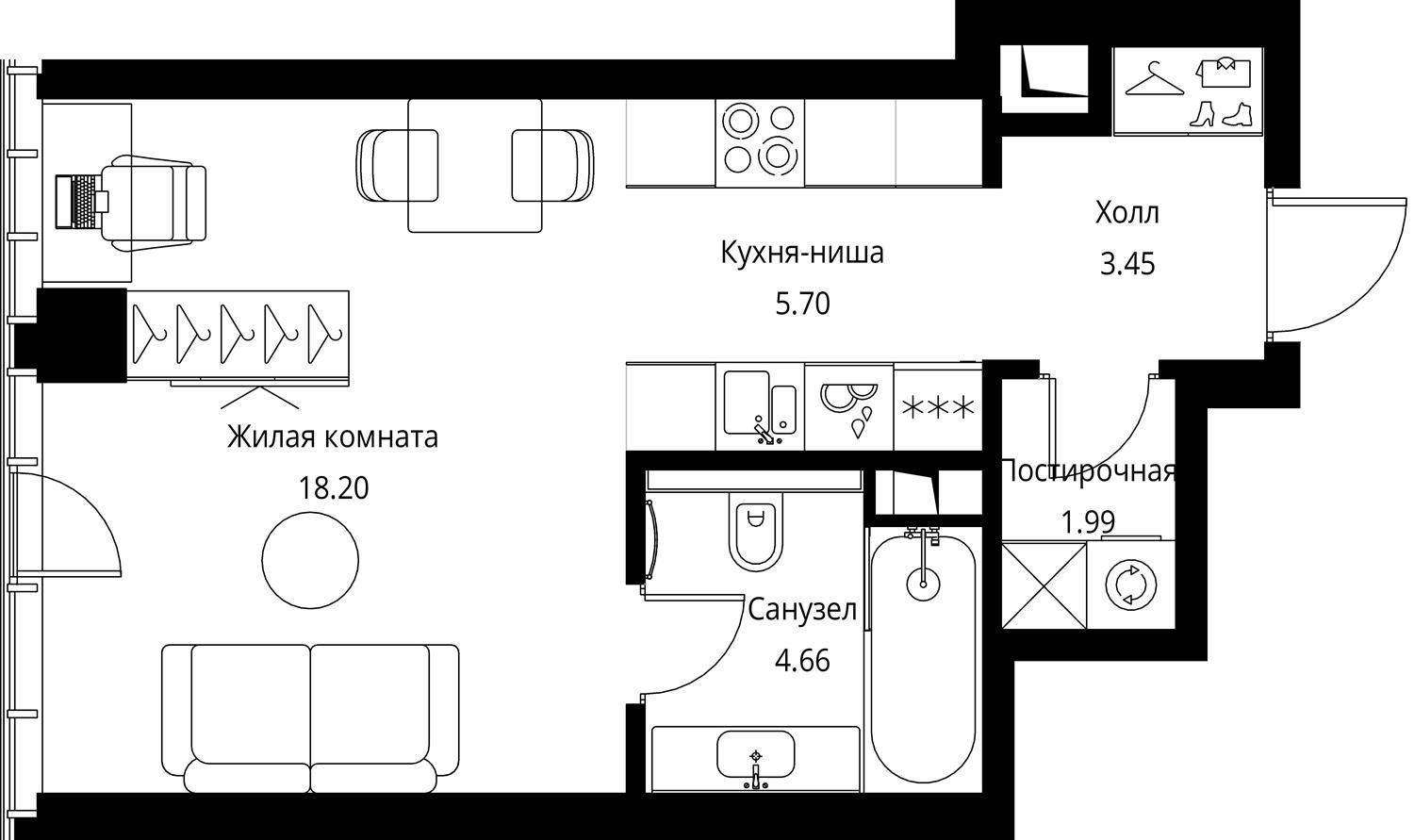 Студия, 34 м<sup>2</sup>, 4 этаж