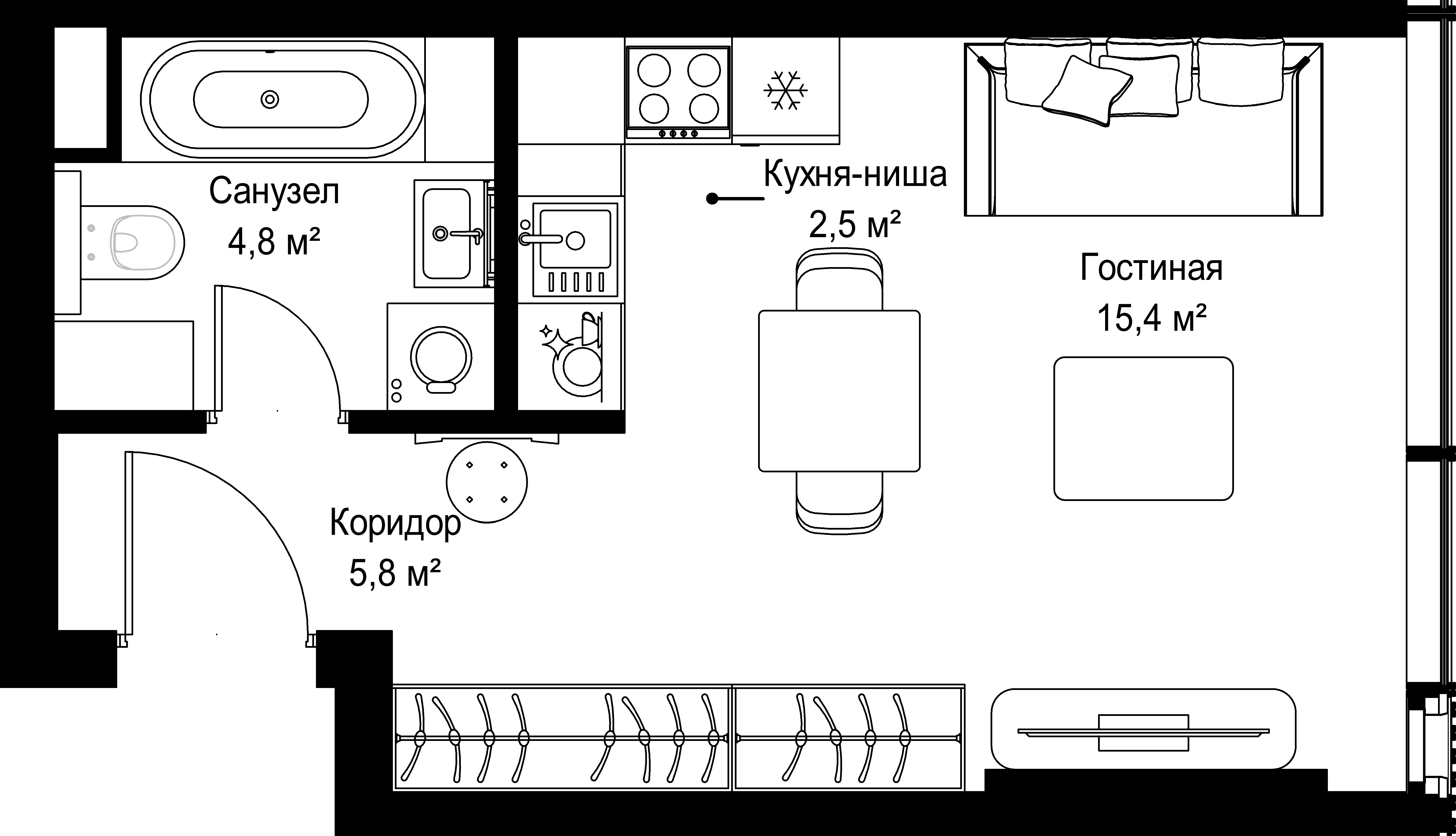 Студия, 28.5 м<sup>2</sup>, 11/37 этаж
