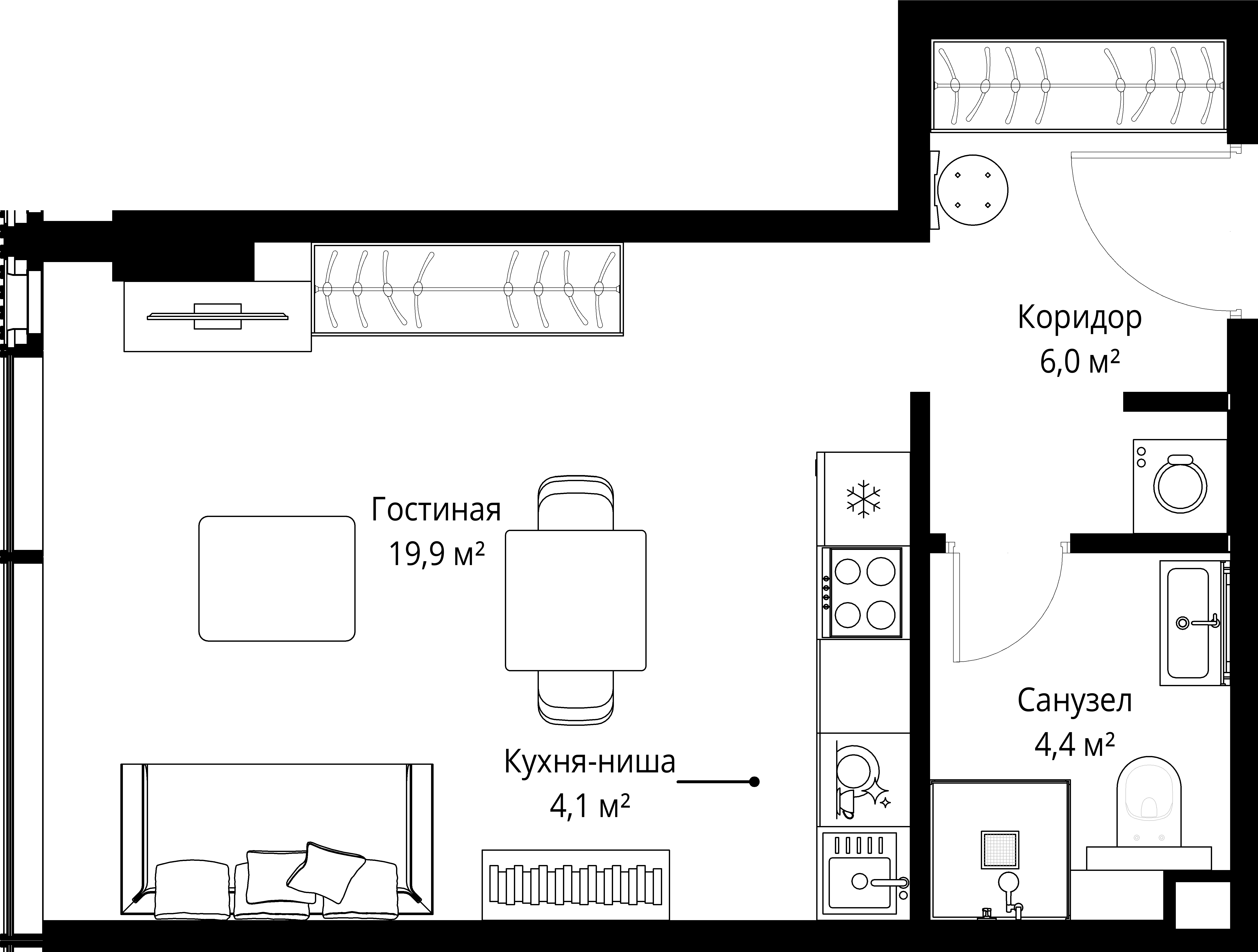 Студия, 34.4 м<sup>2</sup>, 29/41 этаж