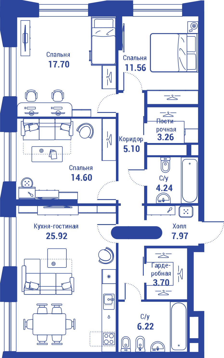 4 комн. кв., 100.27 м<sup>2</sup>, 20 этаж