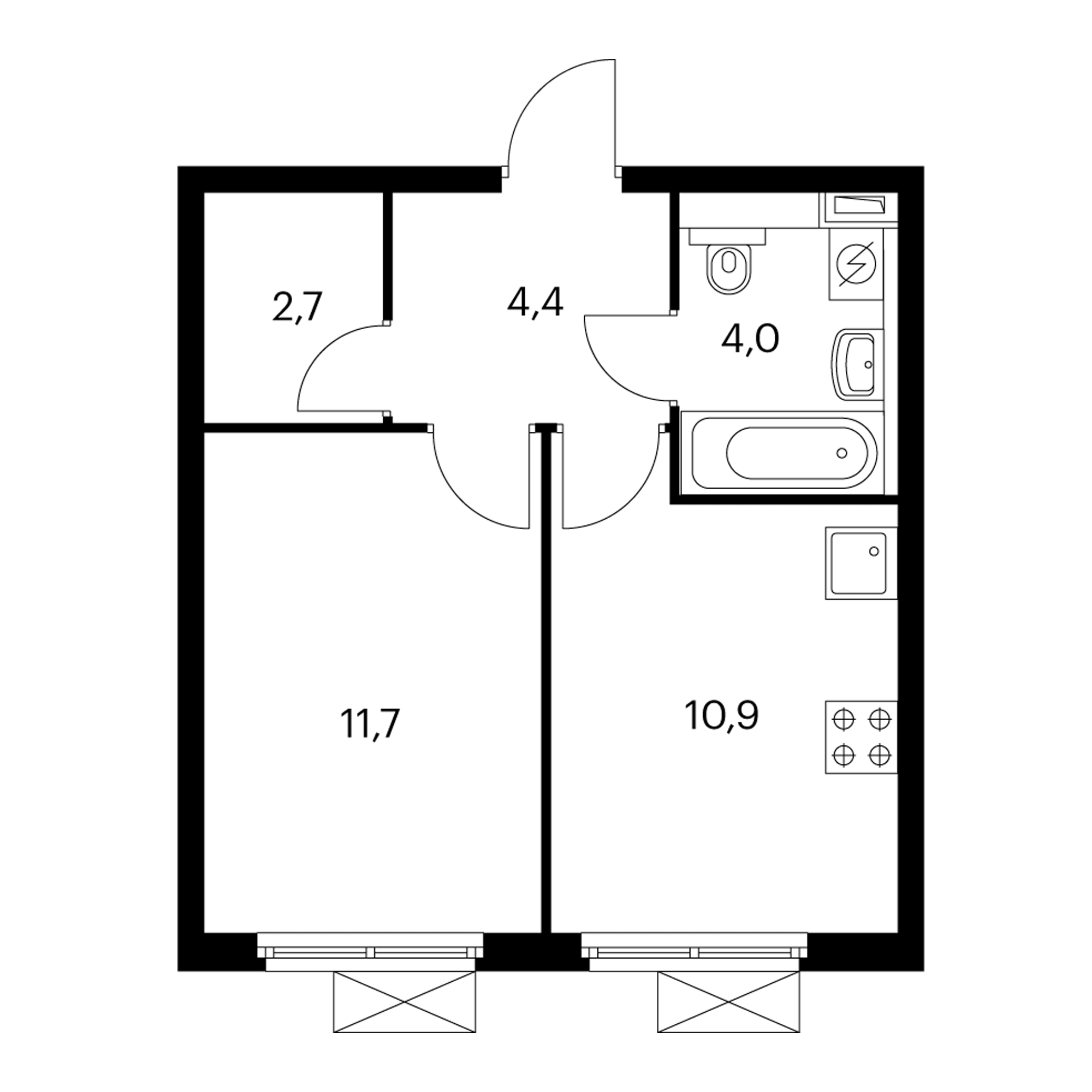 1 комн. кв., 33.4 м<sup>2</sup>, 3/17 этаж