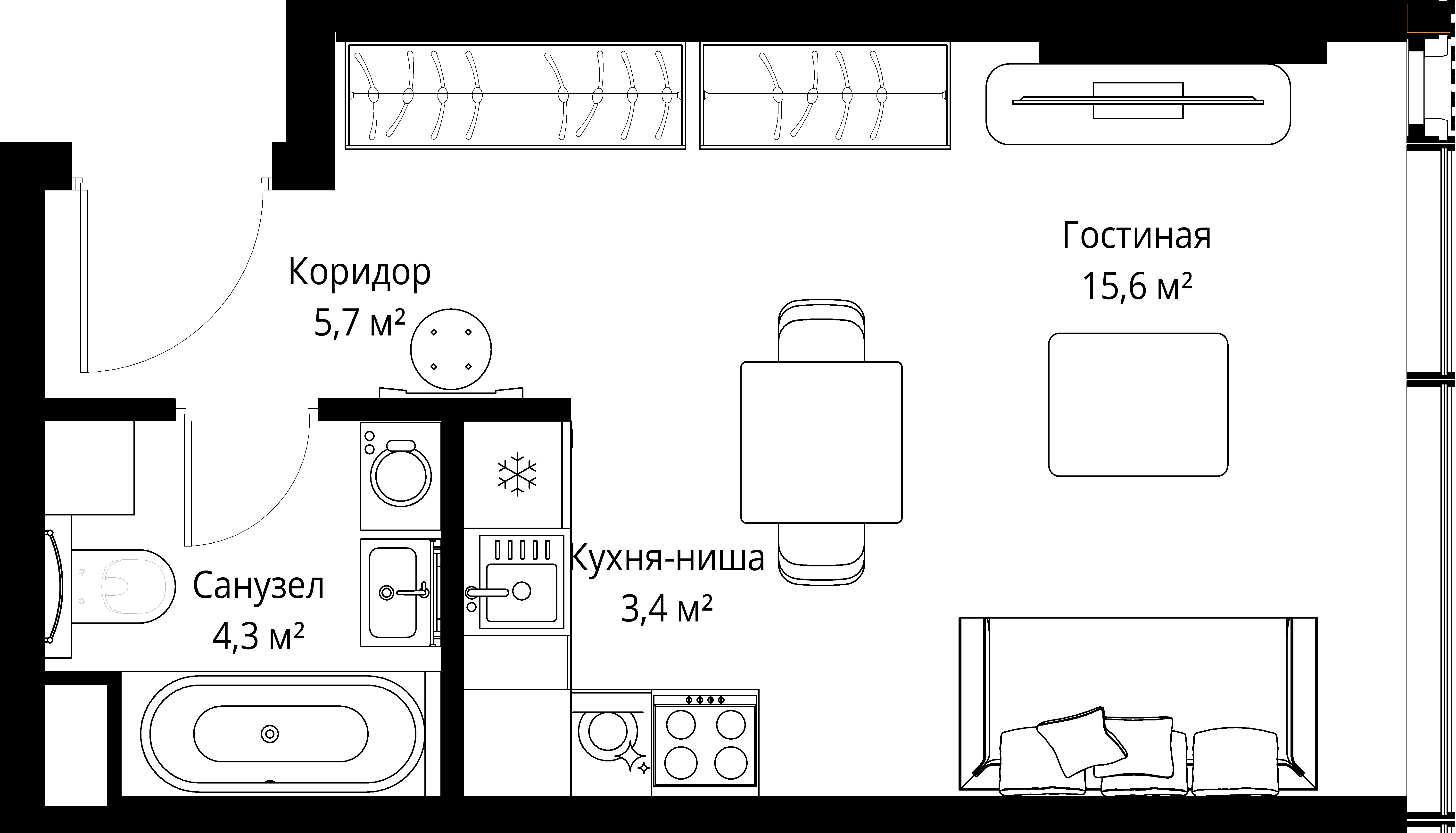 Студия, 29 м<sup>2</sup>, 19/37 этаж