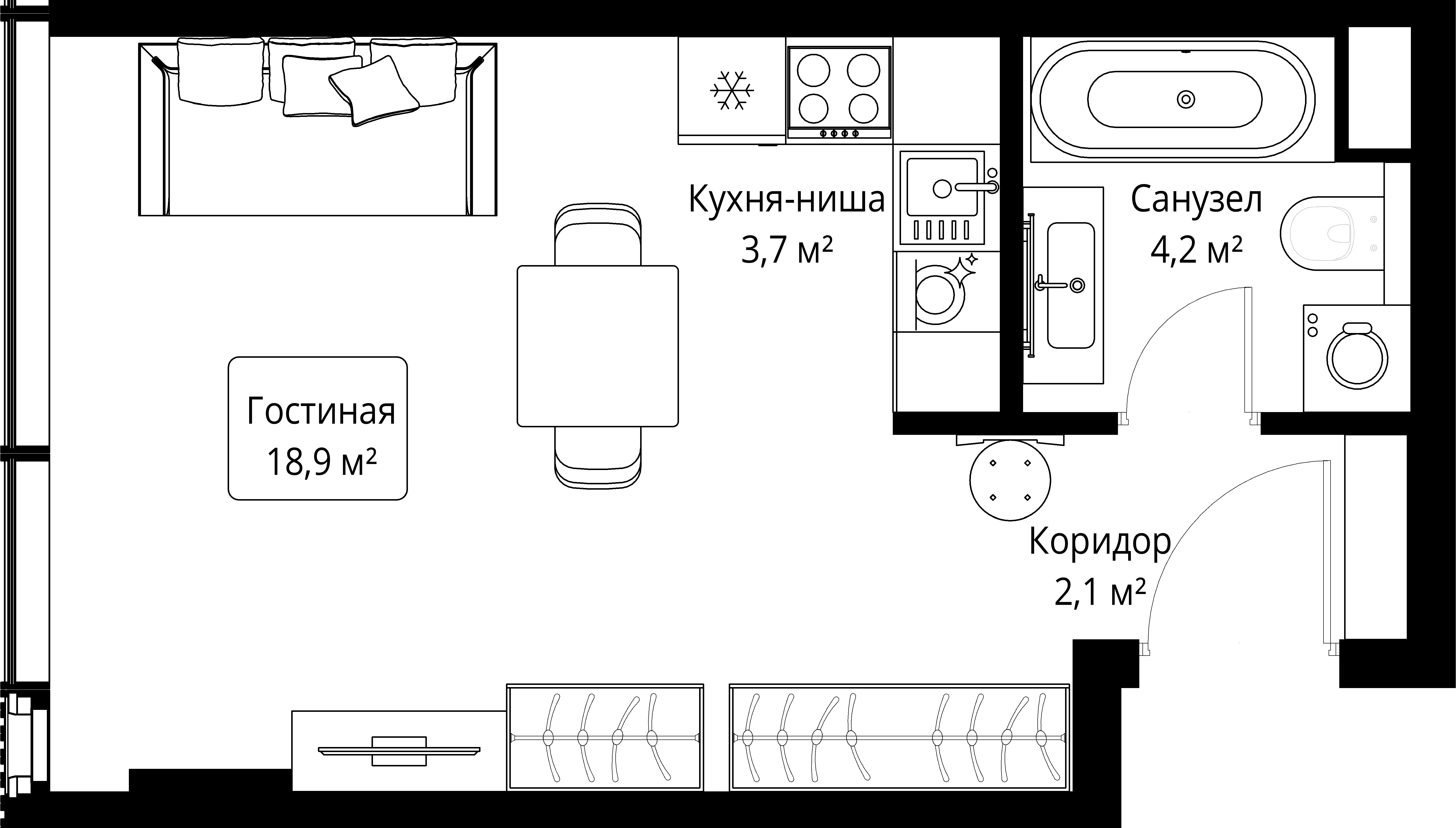 Студия, 28.9 м<sup>2</sup>, 35/41 этаж