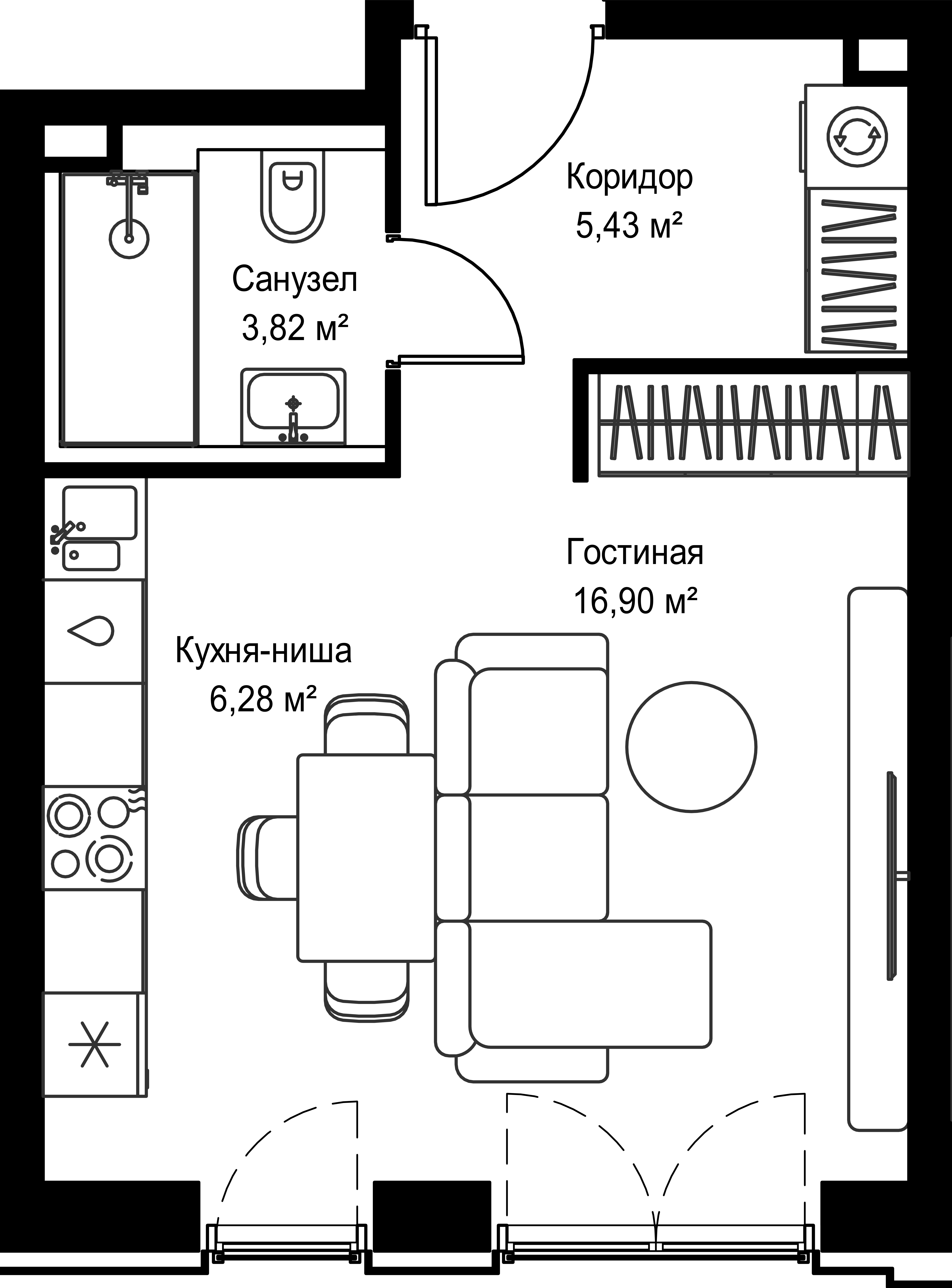 Студия, 32.43 м<sup>2</sup>, 19/39 этаж