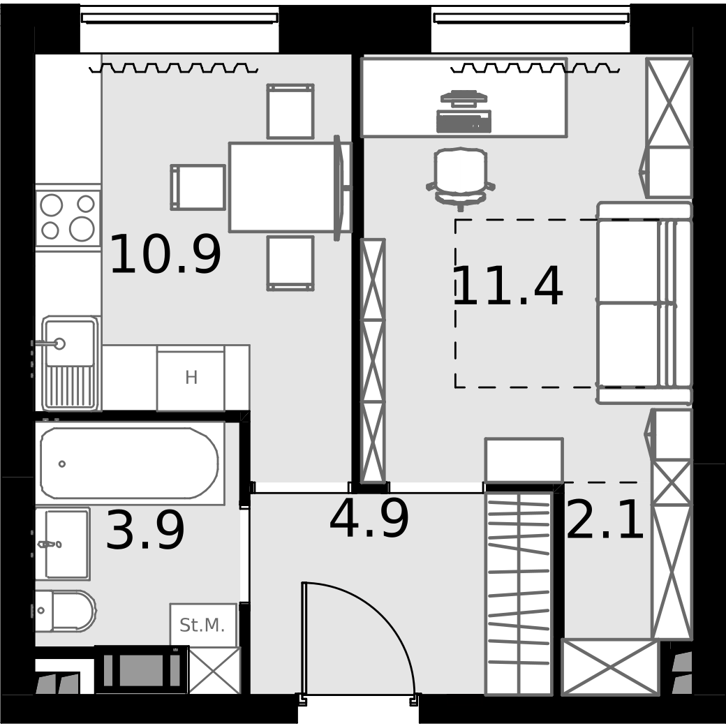1 комн. кв., 33.2 м<sup>2</sup>, 4 этаж