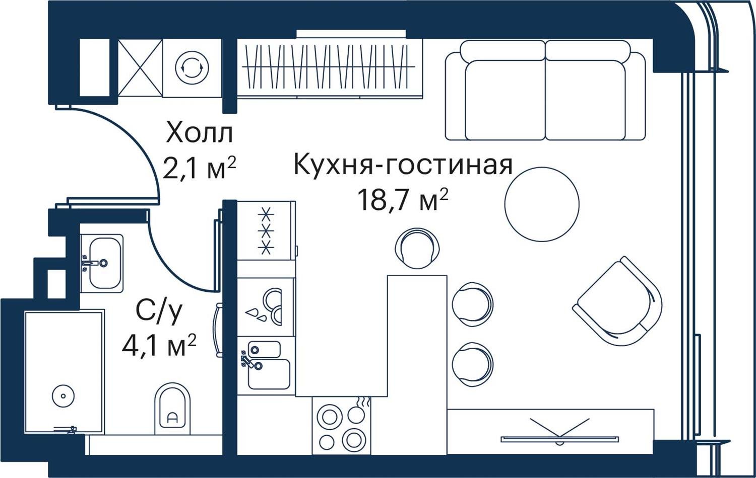 Студия, 24.9 м<sup>2</sup>, 12 этаж