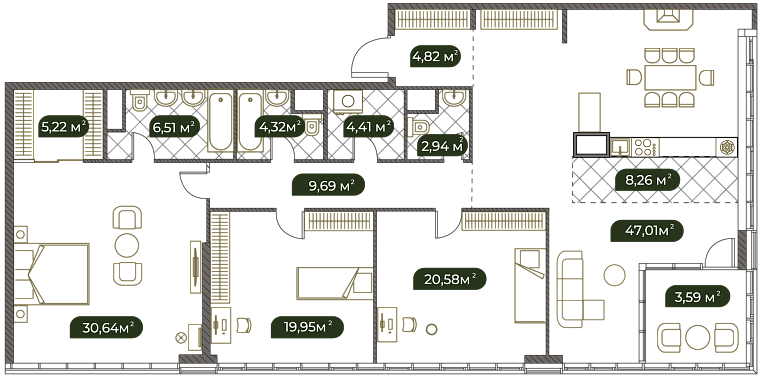 4E, 168.25 м<sup>2</sup>, 14 этаж