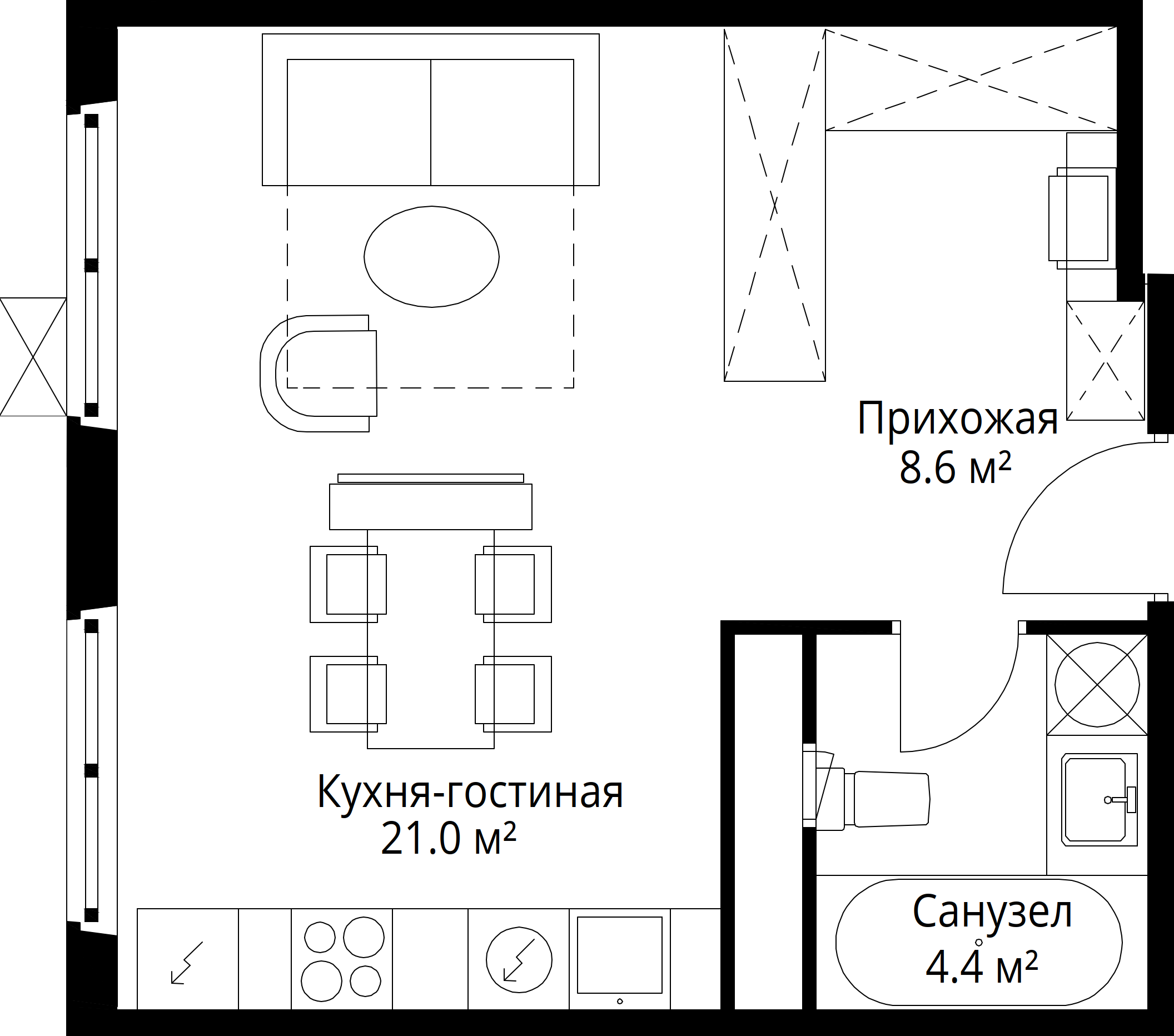 Студия, 34 м<sup>2</sup>, 15/17 этаж