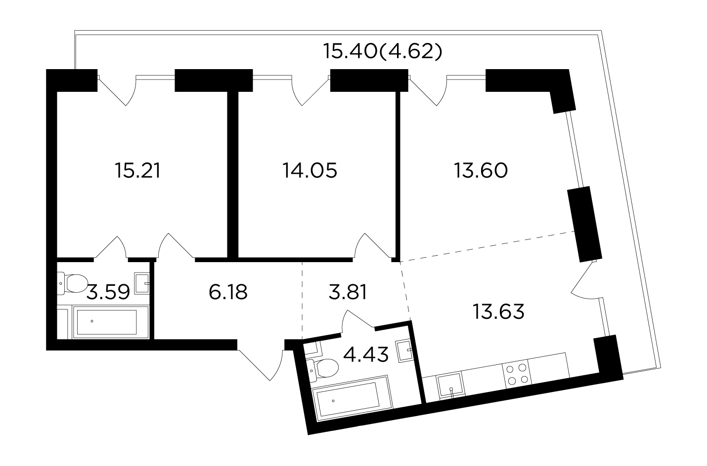 3 комн. кв., 79.12 м<sup>2</sup>, 11 этаж
