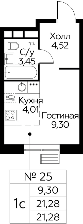 Студия, 21.28 м<sup>2</sup>, 4/14 этаж