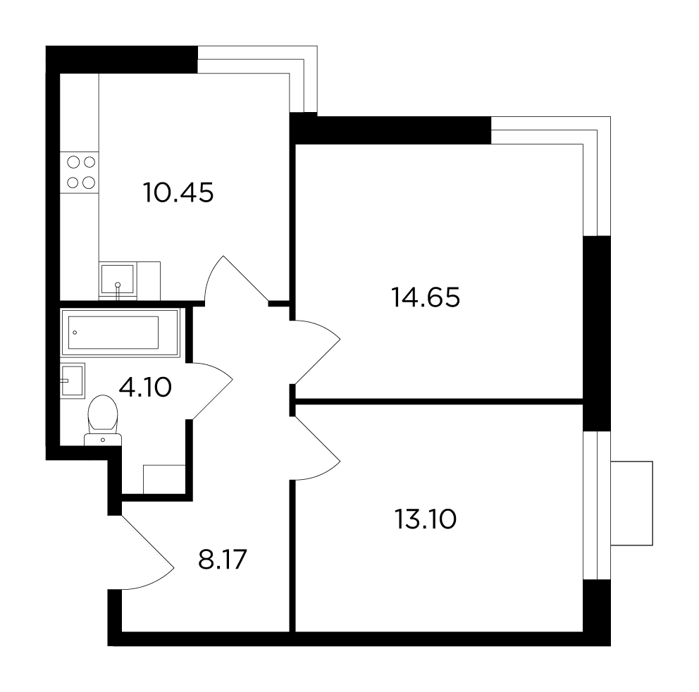 2 комн. кв., 50.47 м<sup>2</sup>, 2 этаж