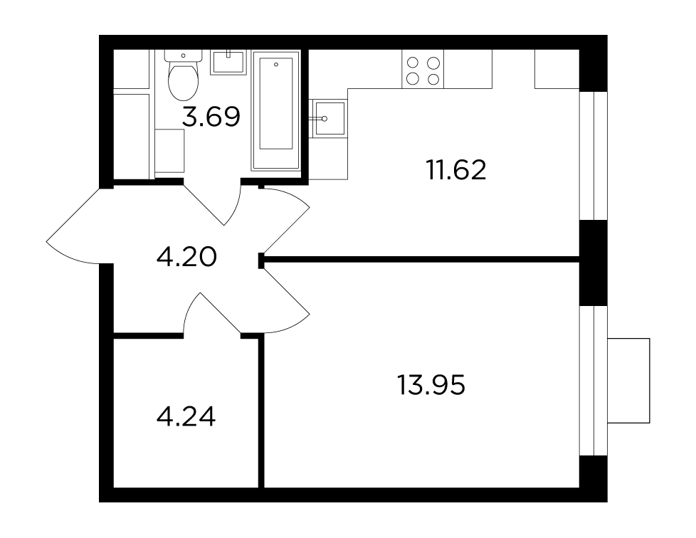 1 комн. кв., 37.7 м<sup>2</sup>, 3 этаж