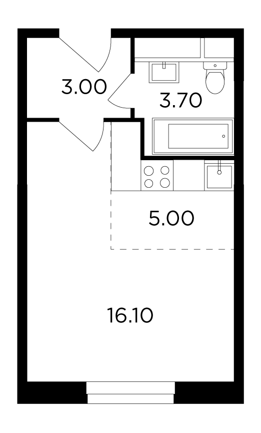 Студия, 27.8 м<sup>2</sup>, 23 этаж