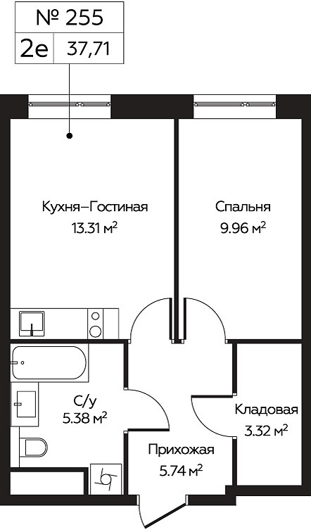 2 комн. кв., 37.71 м<sup>2</sup>, 7 этаж